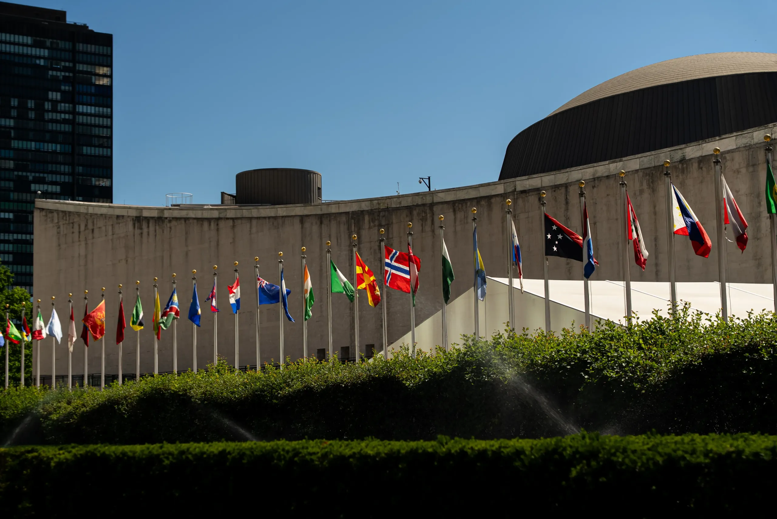 Flags outside the United Nations headquarters